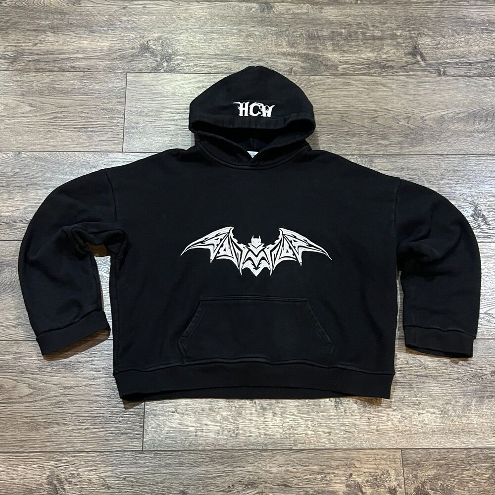 Heaven Can Wait HCW Bat Hoodie Black Streetwear Pullover Sweatshirt Women's L